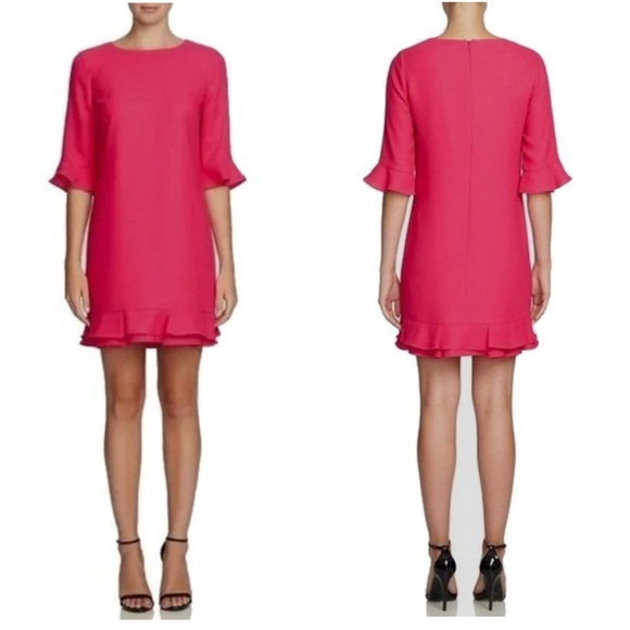 Cece Fuchsia Pink Kate Ruffle Shift Mini Dress size  0 - Picture 3 of 11